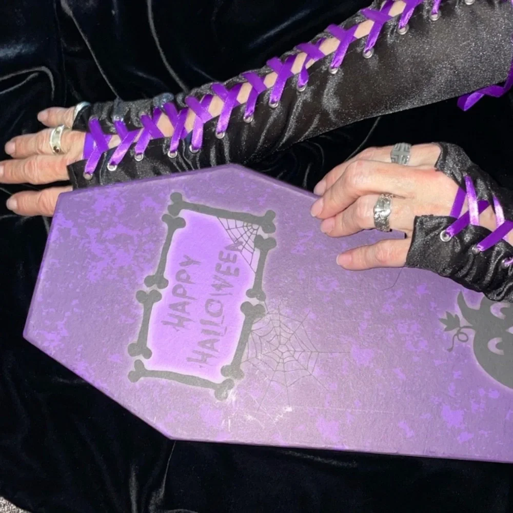 {NWT} Fingerless Goth Black Satin Corset Gloves w/thumb sheaths